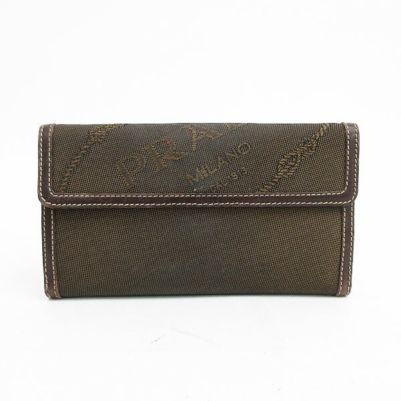 Prada Logo Double Hook Bifold Wallet Brown Jacquard - Picture 1 of 12